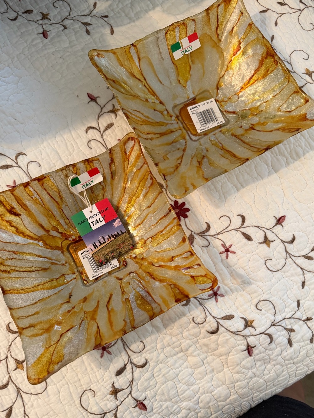 Kohl's Amber and Gold Swirl Italian Glass Dish